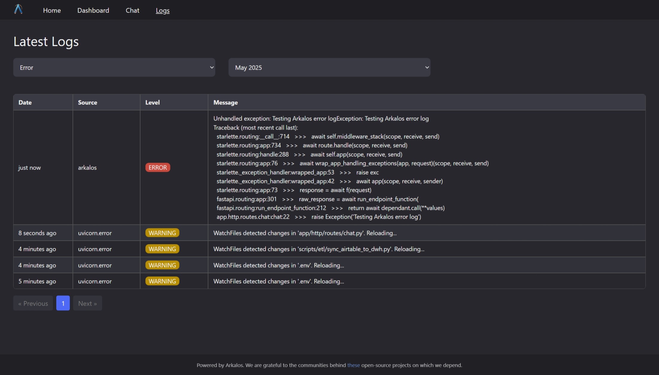 Python & React Logs JSONL UI - Arkalos